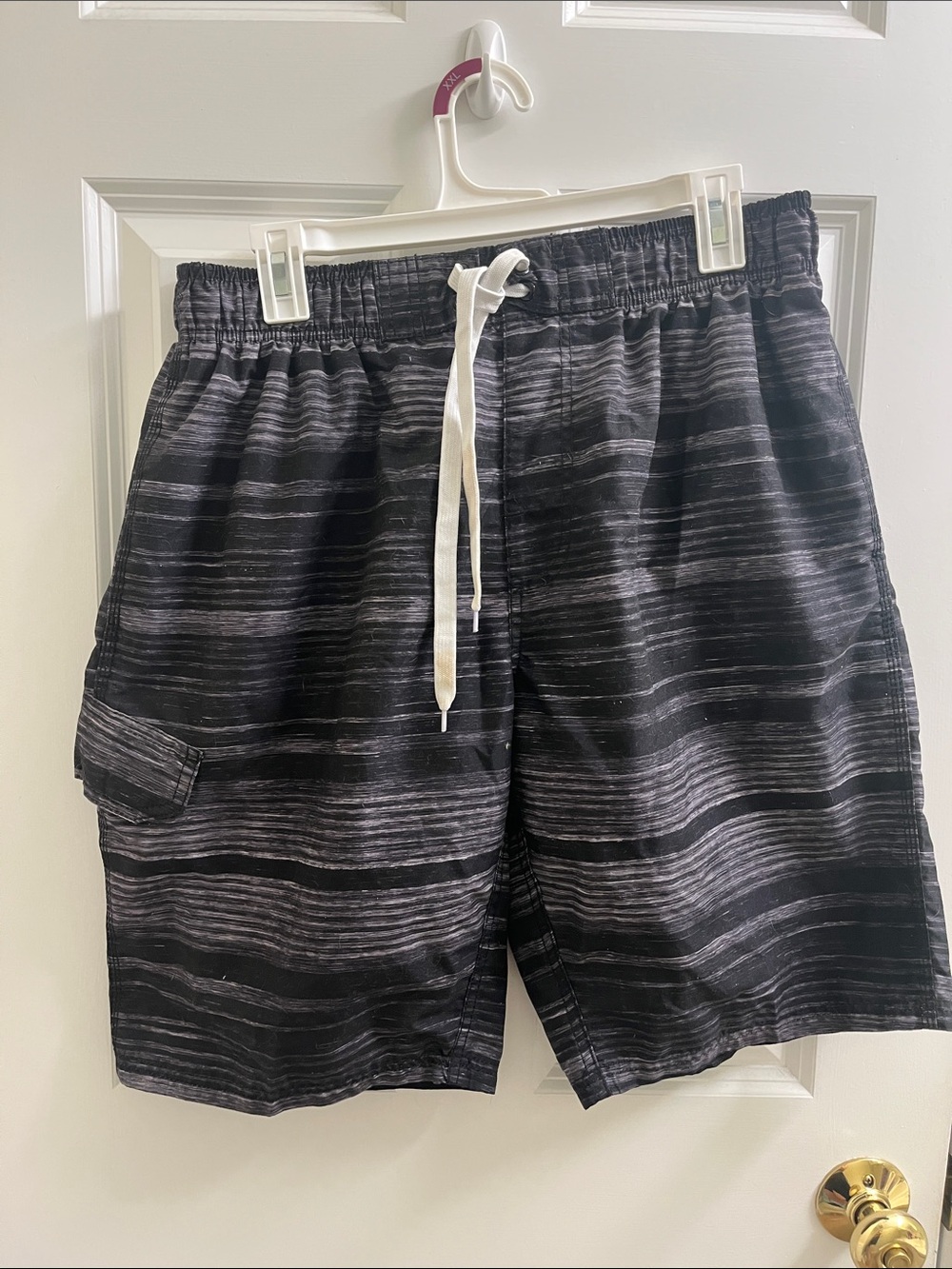 Kanu Surf Black & Gray Striped Swim Board Shorts